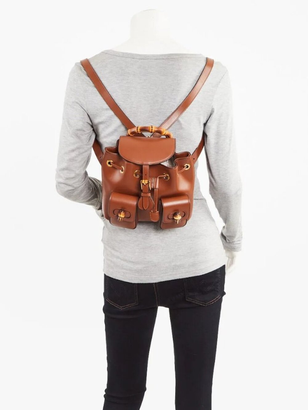 Gucci Brown Smooth Leather Bamboo Handle Small Backpack Bag